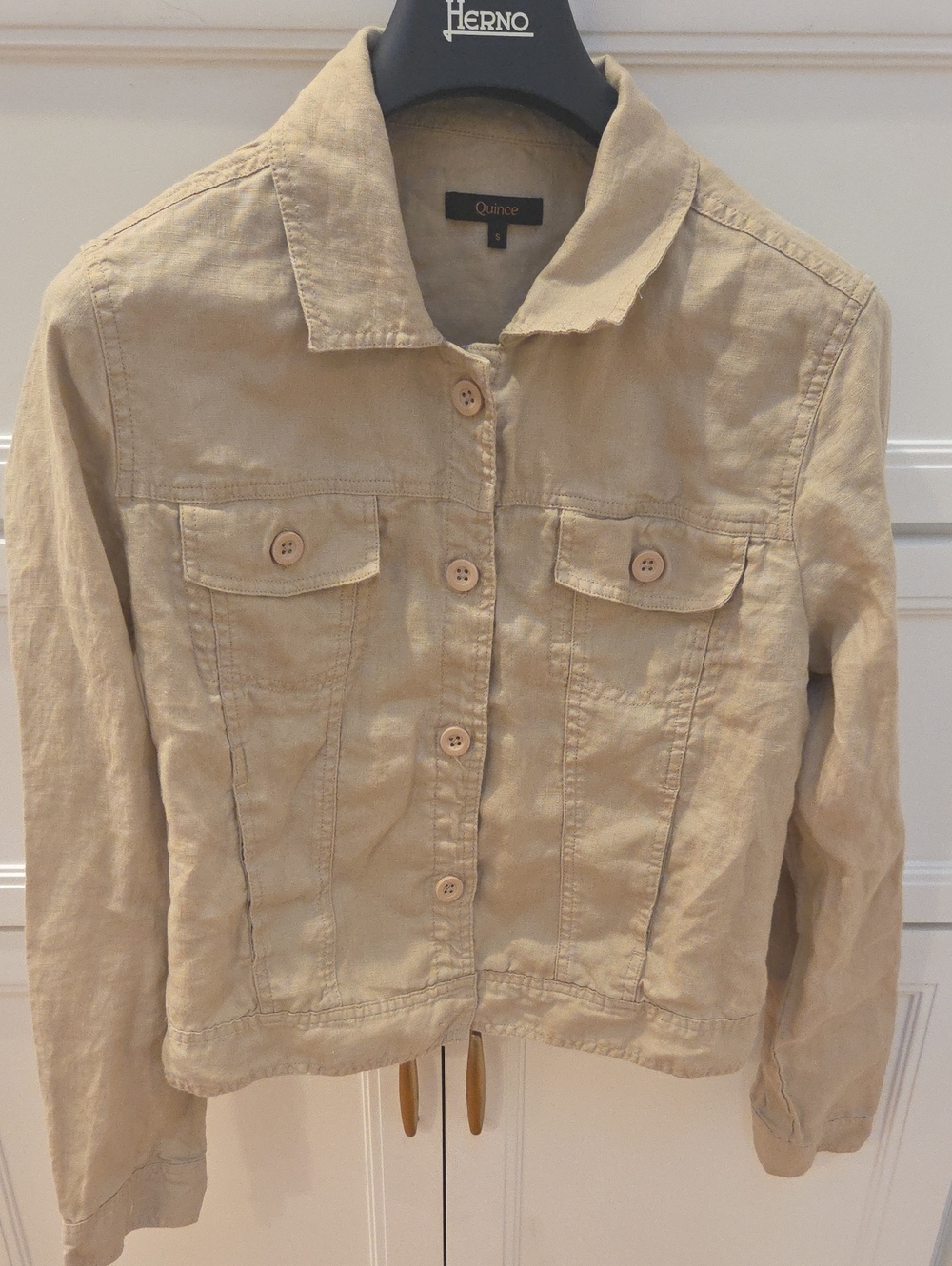 Quince Women's Light Beige 100% European Linen Front Button Jacket (S)